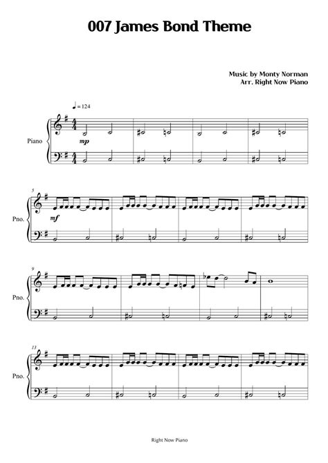 007 James Bond Theme Sheet By Right Now Piano