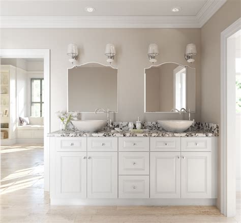 For a child's bathroom, however, consider a lower cabinet height of 30 so the sink is more easily accessible. Lakewood White - Ready to Assemble Bathroom Vanities ...
