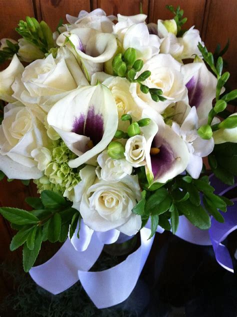 Cream And Lavender Calla Lily With Green Hydrangea Bridal Bouquet