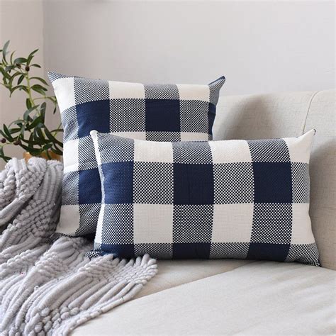 Navy throw pillows, pillow covers, cushion cover, home decor, mix and match, navy beige white, love, floral, geometric, decorative pillows. Navy blue Retro Plaid and Strip Pillow Case 45x45cm ...