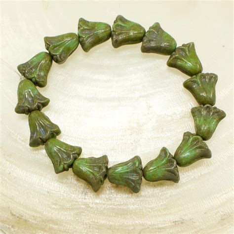 Czech Glass Lily Flower Beads Turquoise Green Opaque With Etsy Ireland