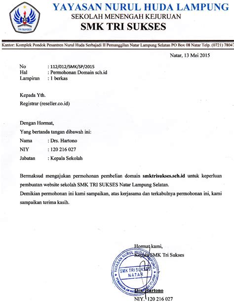 Contoh Surat Pengantar Dari Kepala Sekolah