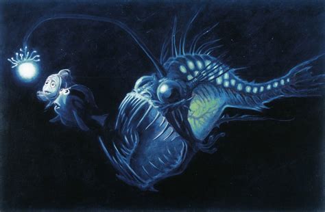 Bubbles, one of the fish characters from the animated movie find nemo appears to be modled after the yellow tang, or zebrasoma flavescens. Finding Nemo Concept Art | Pixar concept art, Angler fish ...
