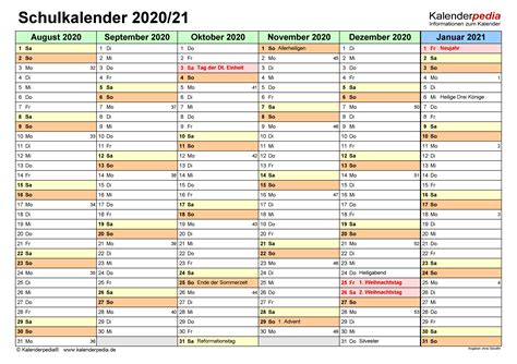 In der jahresübersicht sind die kalenderwochen verzeichnet, unter dem jahresplaner finden sie eine auflistung der gesetzlichen feiertage in deutschland. Schulkalender 2020/2021 als Word-Vorlagen zum Ausdrucken