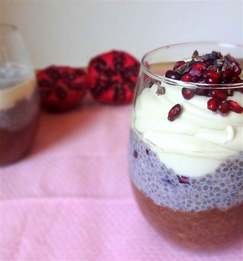 Chia Chocolate Pomegranate Pudding With Coconut Whip Vegan