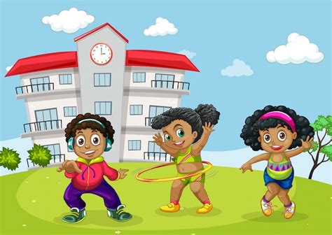 Free Vector Children Playing In The School Yard