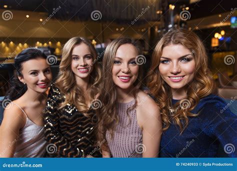 Happy Smiling Women Taking Selfie At Night Club Stock Image Image Of Night Fancy 74240933