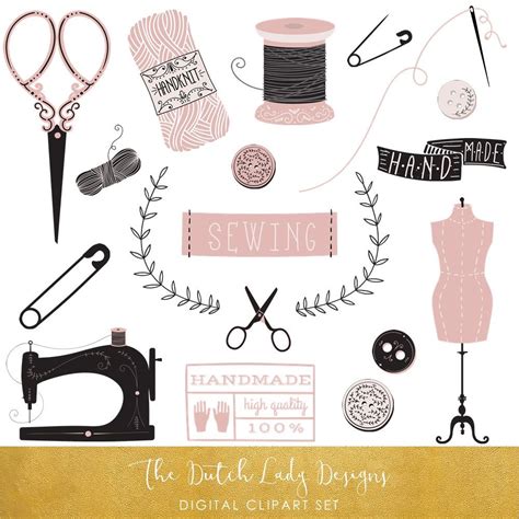 Vintage Sewing Clipart Set Seamstress Clipart Handmade Graphics Soft