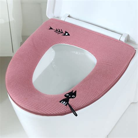 Warm Soft Toilet Cover Seat Lid Pad Handle Zipper Type Cartoon Style