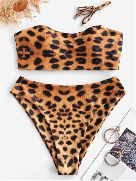 Zaful Leopard Snake Print Bandeau Bikini Leopard Multi A Bandeau