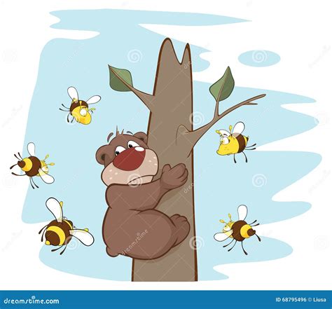 Bear And Bees Cartoon Stock Vector Illustration Of Hornet 68795496