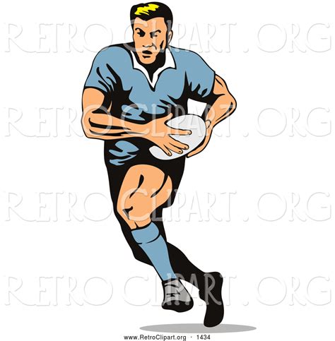 Retro Clipart Of A Rugby Football Player Running By Patrimonio 1434