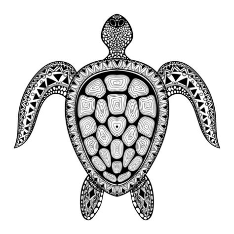 Hand Drawn Sea Turtle For Adult Coloring Pages In Doodle Zentan Stock