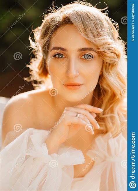 Portrait Of A Beautiful Young Blonde Woman In A White Dress Stock Image Image Of Lifestyle