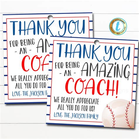 Baseball Coach T Tag Thank You To An Amazing Coach Editable