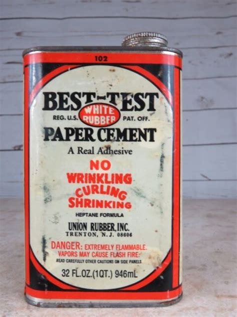Vintage Best Test White Rubber Paper Cement Metal Can 32 Oz Union