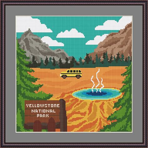 Yellowstone Park Cross Stitch Pattern National Park Download Etsy