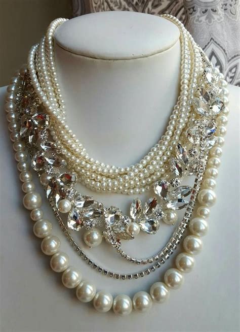 Chunky Multistrand Pearl Necklacestatement Necklacetrending Etsy