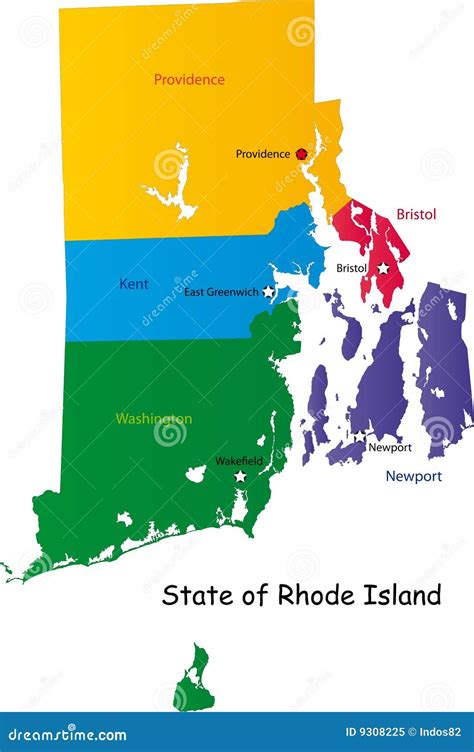 Map Of Rhode Island State Stock Vector Illustration Of Detailed 9308225