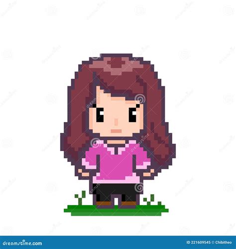 Pixel Girl In Pixel Art Per Asset A 8 Bit Illustrazione Vettoriale
