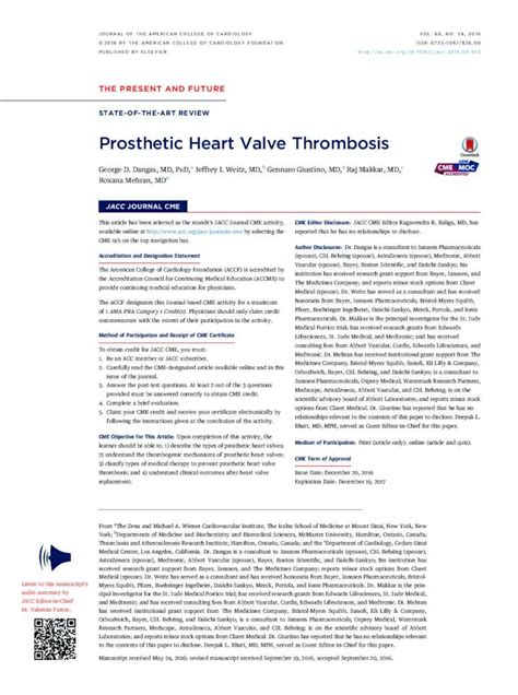 Pdf Prosthetic Heart Valve Thrombosis · Prosthetic Heart Valve