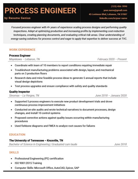 Process Engineer Resume Sample And Writing Guide