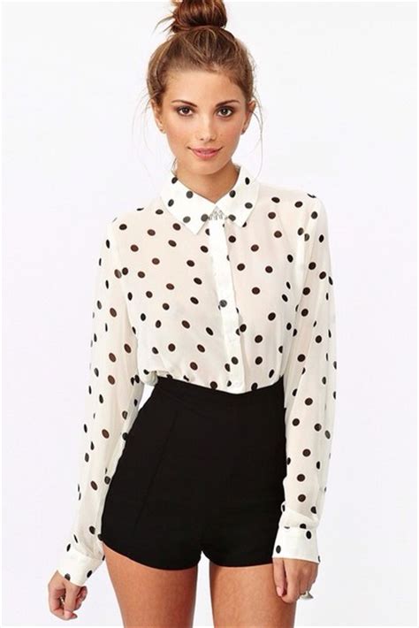 blouse black and white blouse polka dot blouse shorts black high waisted shorts top pants