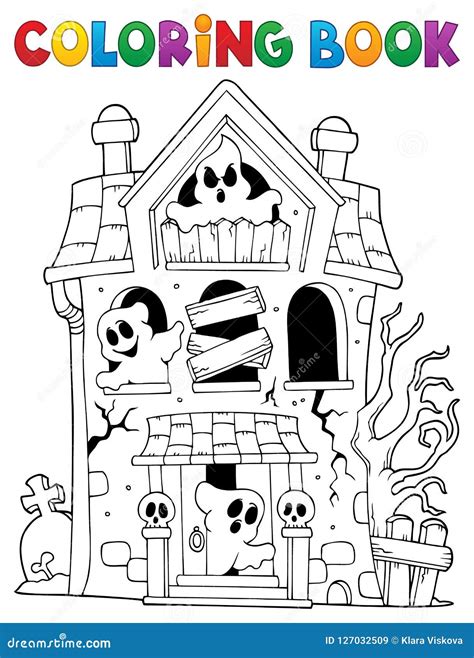 Casa Assombrada Livro Para Colorir Com Fantasmas Ilustração Do Vetor