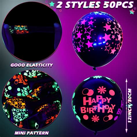 Wettarn 50 Pieces 12 Inch Neon Glow Balloons Blacklight Reactive