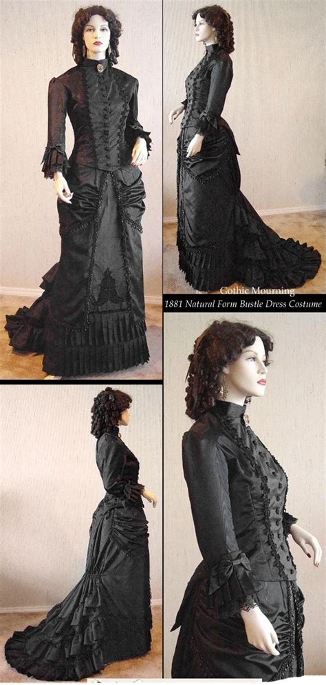Victorian Dresses Victorian Black Bustle Dress Ball Gowns Reenactment