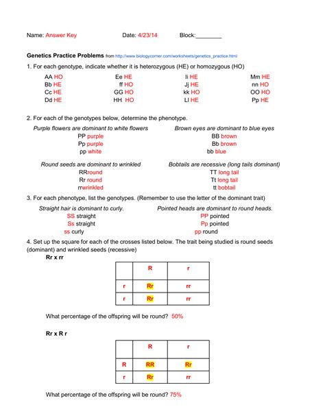 Each question should be answered by a different partner (i.e. Genetics Problems Worksheet Answer Key | TUTORE.ORG ...