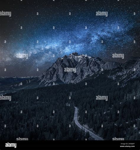 Milky Way Over Passo Falazarego At Night Dolomites Stock Photo Alamy