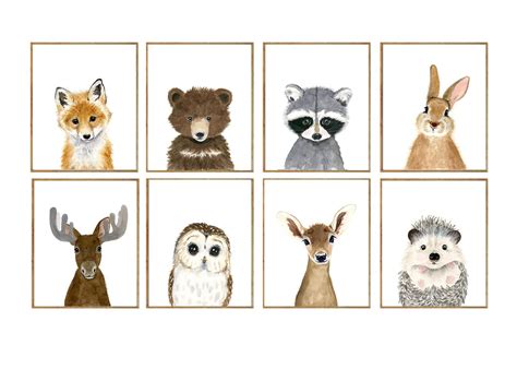 Woodland Print Set 8 Waldtiere Prints für Kinderzimmer - Etsy.de