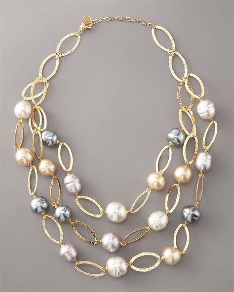 Lyst Majorica Multi Strand Baroque Pearl Necklace In White