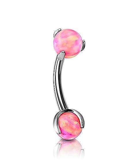 Body Sensitive Prong Pink Synthetic Opal Astm F 136 Titanium Curved