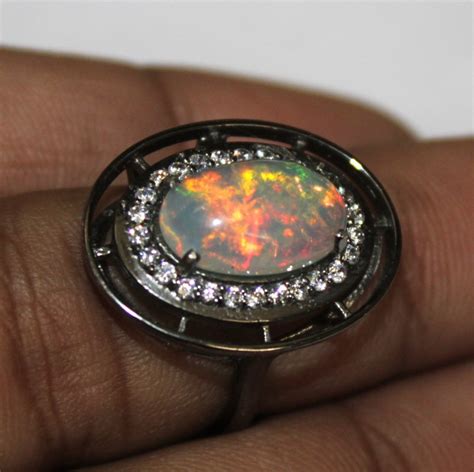 Ethiopian Fire Opal Silver Ring Size Us 65 0132