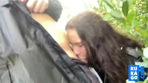 Publicly Fucked In The Bushes Girlfriend In A Black Leather Jacket And