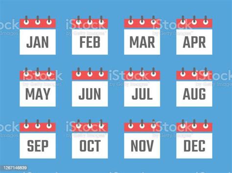 12 Monate Kalender Zeichen Set Vektorillustration Farbzeichen Für Alle