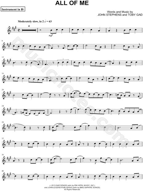 Learn more about the conductor of the song and jazz ensemble music notes score you can easily download and has been arranged for. John Legend "All of Me - Bb Instrument" Sheet Music (Trumpet, Clarinet, Soprano Saxophone or ...