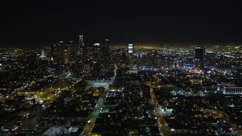 5k Stock Footage Aerial Video Downtown Los Angeles Skyline At Night