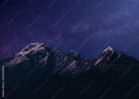 Milky Way And Mountains Amazing Scene With Himalayan Mountains And