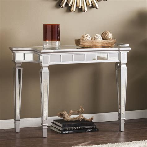 Glenview Glam Mirrored Console Table Matte Silver Southern