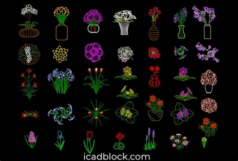 Flower Cad Block Collection In Plan And Elevation Icadblock