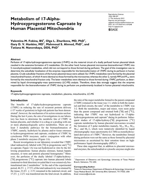 pdf metabolism of 17 alpha hydroxyprogesterone caproate by human