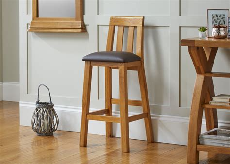 Billy Tall Solid Oak Bar Stool Brown Leather Free Delivery Top