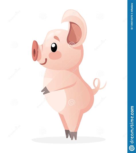 Cute Pig Cartoon Character Design Flat Vector
