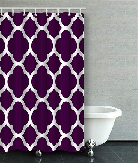 Bpbop Dark Purple And White Moroccan Quatrefoil Stripes Bathroom Shower