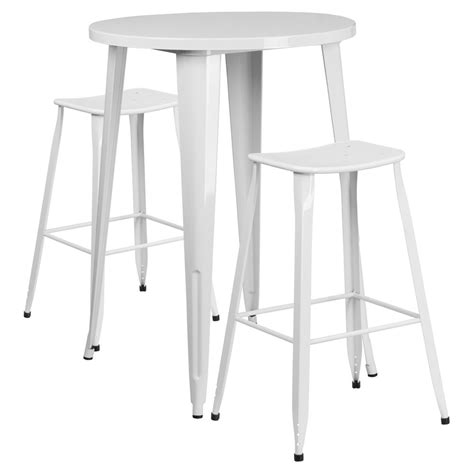 Flash Furniture 30 Round White Metal Indoor Outdoor Bar Table Set