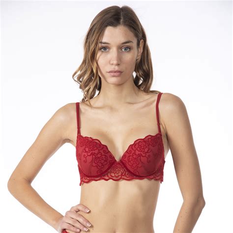 Sexy Red Push Up Bra In Tulle Valery