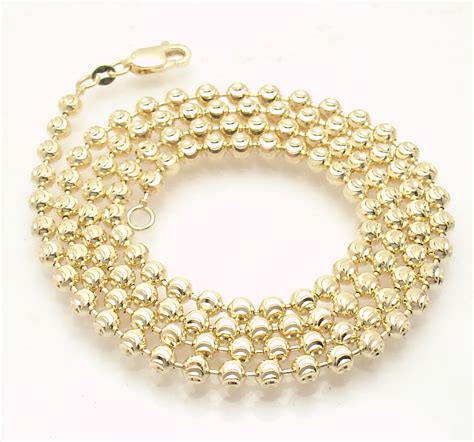 Mm Solid Half Moon Diamond Cut Bead Ball Chain Necklace Real K